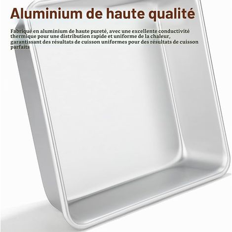 Square Cake Tin (8.5" x 8.5" x 2.4") Aluminum Brownie Mould for Baking Cakes and Pies, Silver (1/2)