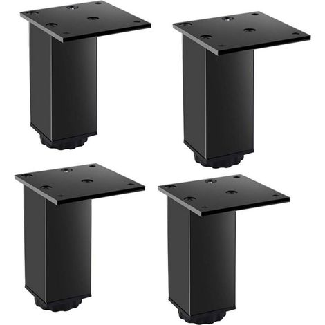 Lot de 4 pieds de meubles en métal réglables en alliage d'aluminium - Noir - 38 x 80 mm - Avec vis (1/5)