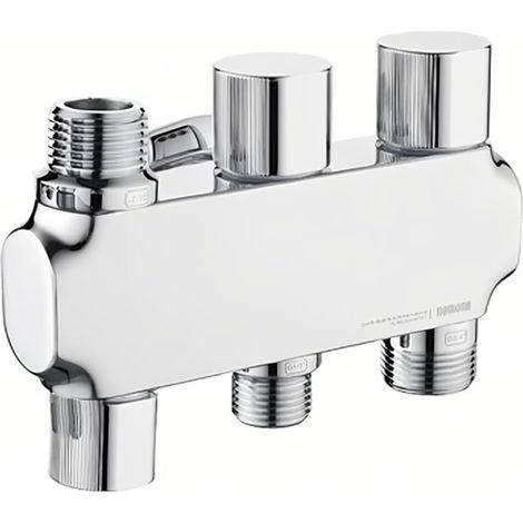 Vanne d'angle à quatre voies, connexion murale et vanne combinée à trois sorties en laiton chromé pour cuisine, salle de bain (sorties mâle G1/2" x G1/2" x G3/4")