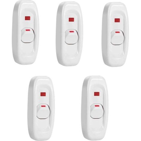 Interrupteur d'éclairage de ligne, 5 Pcs AC 250V 10A Compact en Interrupteur à Bascule Interrupteur à Bascule Led Cordon Lumière Contrôle Solder Lug Bouton(blanc) (1/5)