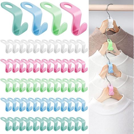 64 ganchos para perchas, conectores para ganchos colgantes, ganchos de conexión de plástico para perchas de armario, perfectos para ahorrar espacio (multicolor). (1/4)