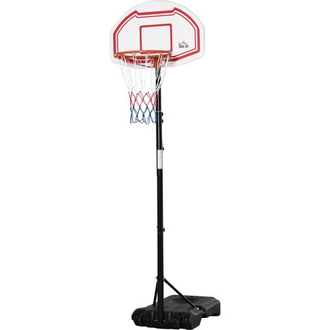 HOMCOM Outdoor-Basketballkorb mit Pfosten und Backboard, beschwertem Fuß, Rollen und verstellbarer Höhe (2,1–2,6 m) – Schwarz, Weiß, Rot (1/5)