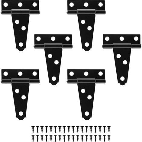 Set mit 6 schwarzen T-förmigen Scharnieren für Scheunentore, Gartenhäuser oder Holzzäune, 5 cm (1/5)