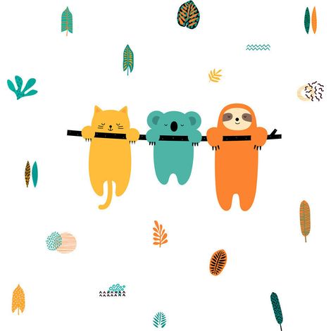 Stickers - 3 Koalas - Jaune - Bleu - Orange - Hauteur 92,71 cm (1/3)