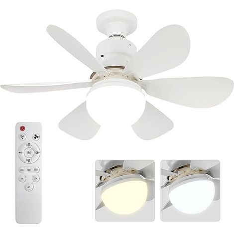 Ventilateur de plafond avec lumière LED dimmable 52 cm, télécommande incluse, 3 vitesses et douille E27 pour salon ou chambre (1/5)