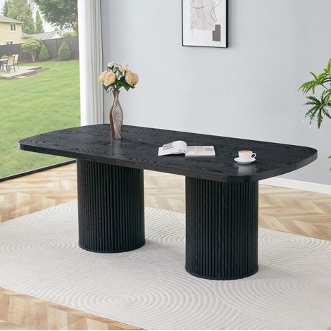 Table à manger ovale 6-8 places, pied cannelé, pour cuisine/salon, MDF décor bois noir (1/5)