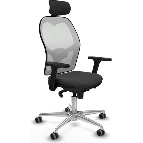 Jorquera sincro malla blanca similpiel gris oscuro brazos 3D base aluminio cabecero 2D ruedas 65mm engomada (1/5)