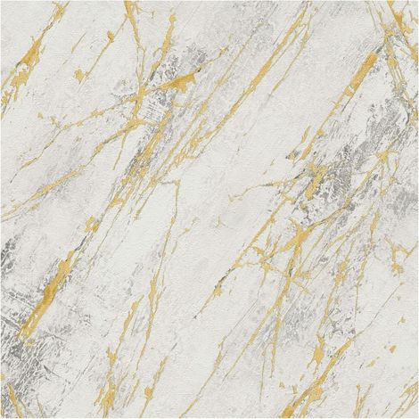 Stone tile wallpaper wall Profhome 388173 hot embossed non-woven wallpaper textured in marble look matt white gold grey 5.33 m2 (1/5)