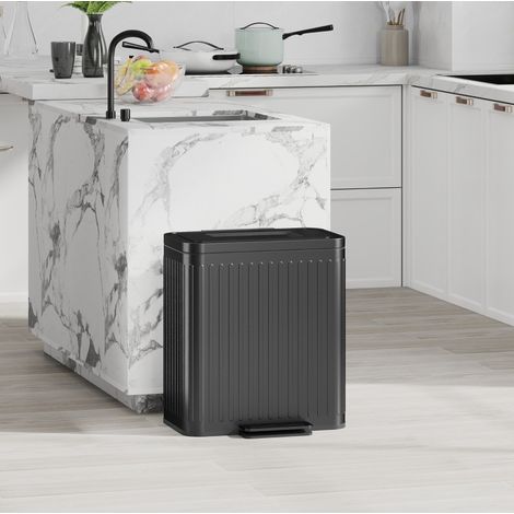 Cubo de basura de cocina negro con pedal 45,5 x 36,5 x 51 cm, 2 x 20 L, metal MEUBLIV (1/5)