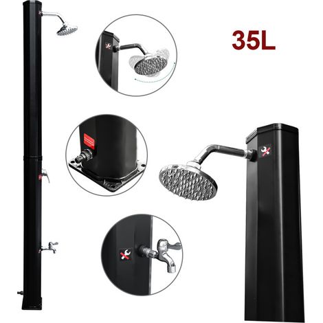 SWANEW Doccia solare da giardino 35L nera con soffione rotondo, doccia a pedale, materiale di montaggio e copertura protettiva (1/5)