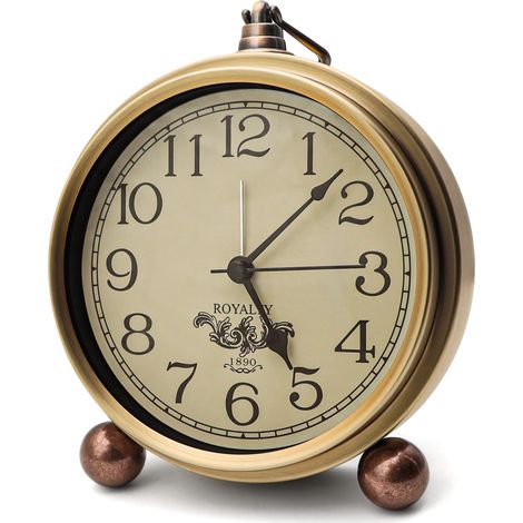 Horloge de Table en métal doré, rétro Vintage, sans tic-tac, Petit réveil, Fonctionne avec Piles, Mouvement à Quartz Silencieux, Horloge de Bureau en Verre HD pour Chambre à Coucher, Salon, (1/5)
