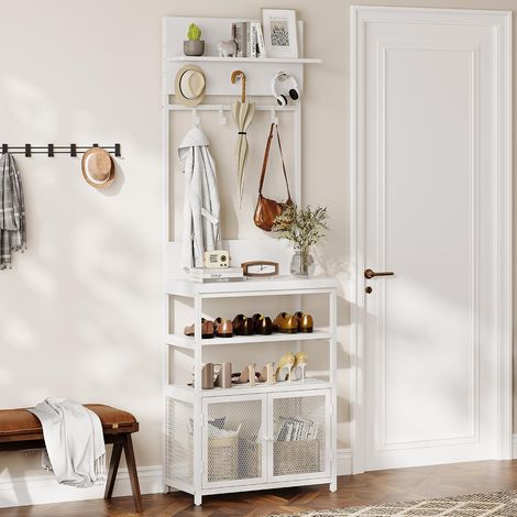 Vestiaire d’Entrée 5 Niveaux avec Porte-Manteau, Range-Chaussures et Crochets Blanc (1/5)