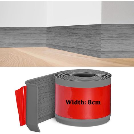 Plinthe Souple Autoadhésive, Plinthe Adhesive en PVC, 5M Grain de Bois Gris Plinthe Cuisine, 8cm de Large, Bande Décorative Flexible, Plinthe Autoadhésive pour Cuisines, Salles de Bains et Salons (1/5)