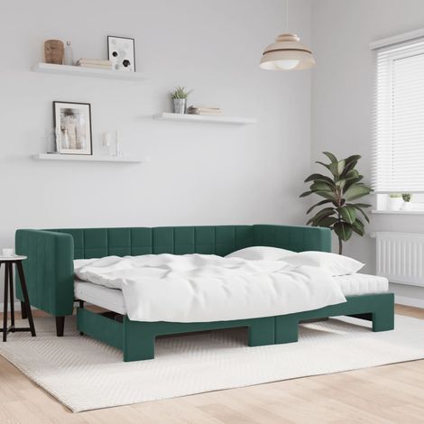 Lit gigogne,Lit Adulte,Lit de jour avec gigogne et matelas vert foncé 90x200cm velours CIV793075 (1/5)
