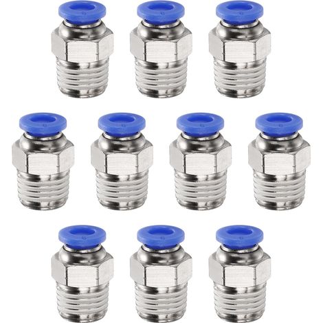 10pcs Raccord Rapide Air Comprimé 6mm OD x 1/4" NPT PC6-N02 Bleu (1/5)