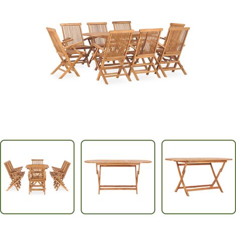 Table de jardin - Ensemble à manger d'extérieur pliable 9 pcs Bois solide de teck (1/5)