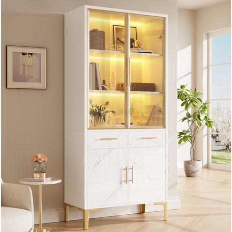 Vitrine haute avec LED contrôlée par application, 75 x 38 x 170 cm, MDF/PB blanc REDOM (1/5)