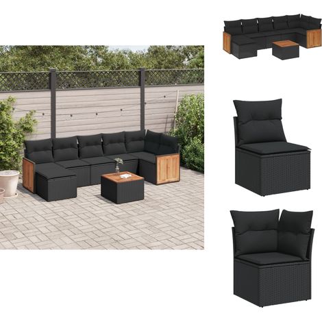 Salon de jardin 8 pcs avec coussins noir résine tressée - Ensemble Salon De Jardin - Meuble Extérieur - Mobilier De Jardin - Chaise Lounge - Set Salon (1/5)