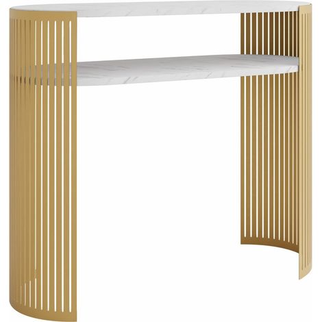 Console Civer II, Doré + Marbre blanc, 86x100x30cm