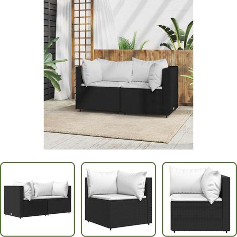 Canapé extérieur -  Canapés d'angle de jardin et coussins 2pcs Noir Résine tressée (1/5)
