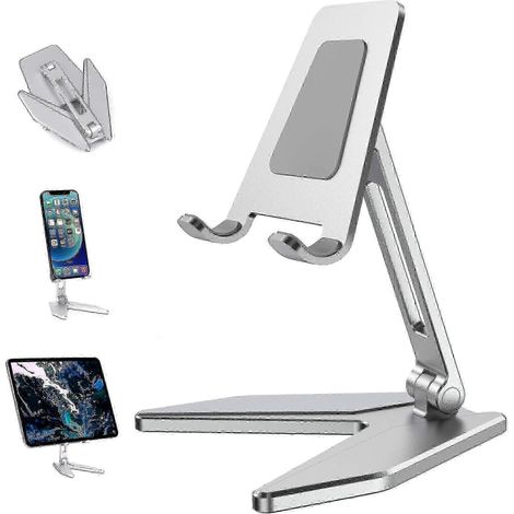 Support de téléphone de bureau réglable en aluminium avec base antidérapante et port de chargement (1/5)
