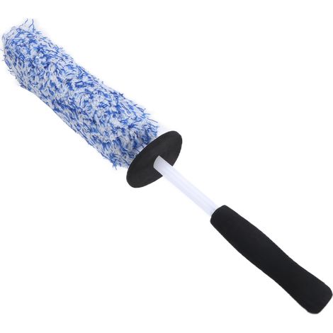 Brosse de nettoyage pour jantes et pneus de voiture, microfibre douce, longue portée polyvalente pour échappement, pare-chocs et garde-boue, bleue (1/5)