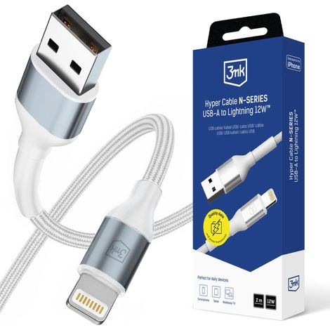 Accesorios - Cable 3mk Hyper Cable serie N A a Lightning 2m QC 3.0 5V/2.4A 12W Blanco (1/5)