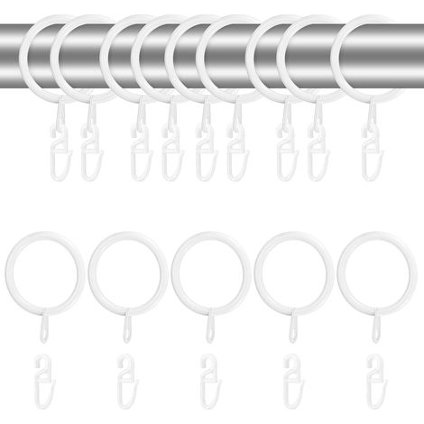 24 Pièces Anneaux de Rideau en Métal Blanc et Crochets en Plastique - 30 mm Diamètre Intérieur pour Suspendre Rideaux, Douche, Porte, Fenêtre et Tringles (1/5)