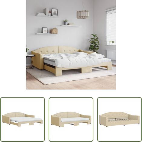 vidaXL Sofa-Bett - Tagesbett Ausziehbar mit Matratzen Creme 100x200 cm Stoff (1/5)