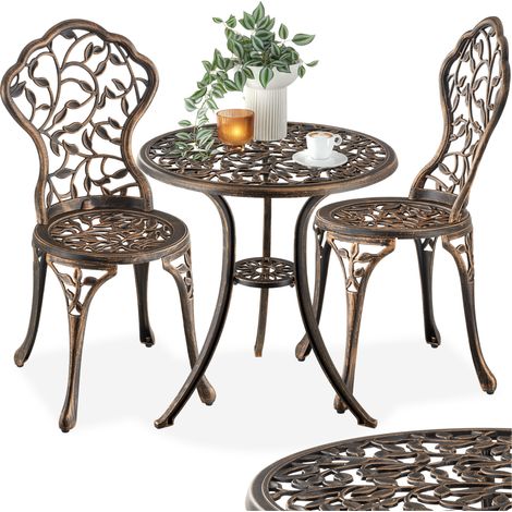Table et chaises bistrot en aluminium 2 places résistant intempéries (1/5)