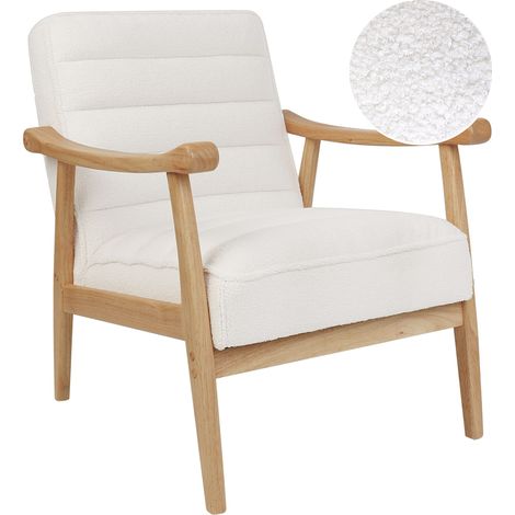 Sillón de estilo retro fabricado en tejido de buclé en color blanco Leknes