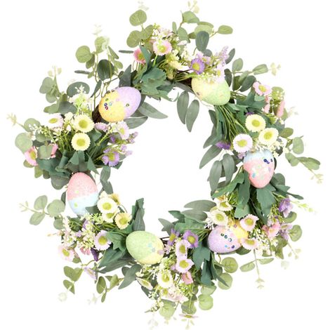 Couronne de Pâques avec Œufs et Marguerites, Décoration de Porte Pâques, Guirlande Végétale Simulée (1/5)