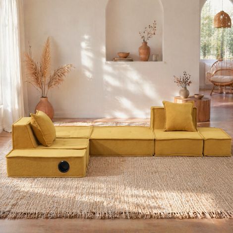 Sofa mit Seitentaschen 162x78x66 cm Chenille Senfgelb OKMYHOME
