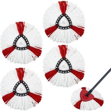 Tete De Serpilliere - Microfibre 2 Fibres Rouge Et Blanc - Pour Sols Durs Carrelage Bois Marbre - 4 Pieces (1/4)