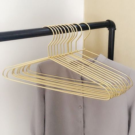 Lot de 10 Cintres de Vêtements en Fer Métal Or Doré 43cm, Élégants et de Qualité, pour Costumes T-Shirts Chemises Vestes Robes, Durables (1/5)