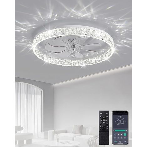 Ventilateur de Plafond avec Lumière et Télécommande, 6 Vitesses de Vent, Ventilateur Silencieux Plafond avec Lumière Dimmable, Lampe Ventilateurs pour Chambre, Salon et Bureau (Blanc, 50 cm) (1/5)