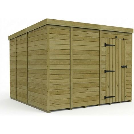 9ft x 9ft Pent Garden Shed Single Door No Windows - Pressure Treated Timber - L274 x W274 x H210 cm - Natural