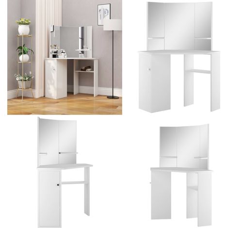 Coiffeuse d'angle Table de maquillage cosmétique Blanc - Coiffeuse - Meuble De Salle De Bain - Vanity - Table De Maquillage - Miroir - Home & Living