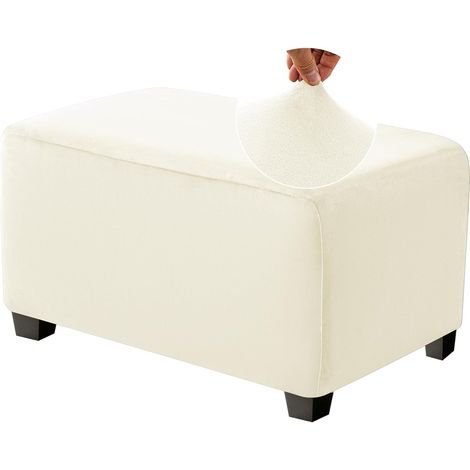 Velours Housse De Pouf Rectangulaire, XL, Beige Extensible Housse Ottomane Carré, Housse De Pouf Avec Base Élastique, Résistant Amovible Et Lavable, Pour Salon Chambre (1/5)