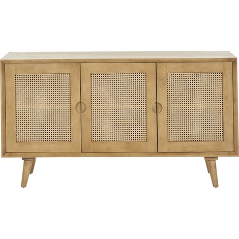 Buffet en bois manguier et cannage rotin 3 portes L145 cm LAKA