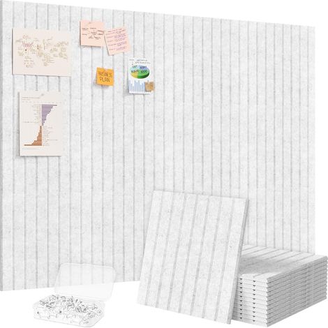 Tableau en Feutre Adhésif Décoratif Haut de Gamme, Lot de 12 Panneaux-120x90 cm, Idéal pour Afficher Notes et Photos au Bureau ou à la Maison, 50 Punaises Incluses, Alternative au Liège, Gris (1/5)