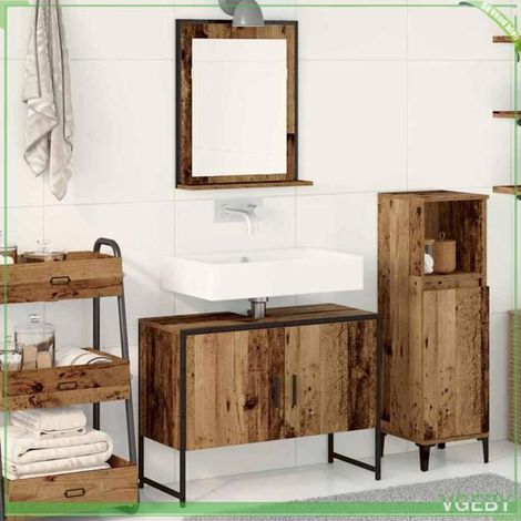 Ensemble de mobilier de salle de bain - 3334331 - Marron - Bois d'ingénierie - Miroir 50x60 cm (1/5)