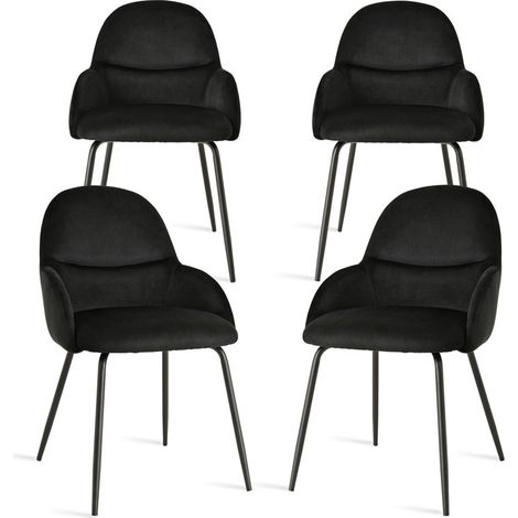 Goeurvant Sedie da pranzo in stile scandinavo minimalista, che offrono un supporto ottimale per la schiena e una base stabile in legno - Set di 4 - Nero