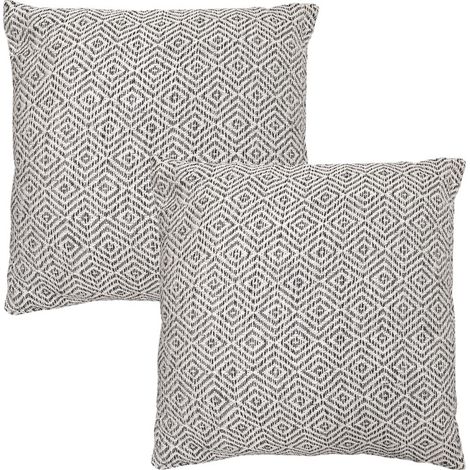 Lot 2 coussins carrés 40 x 40 cm coton brodé de losanges noirs - EMBER (1/5)