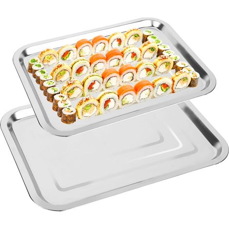 Set mit 2 rechteckigen Servierplatten aus Edelstahl – Große Servierplatte für Buffets, Sushi, Kuchen und Vorspeisen zu Hause/in Restaurants – 32 x 22 cm + 36 x 27 cm (1/5)