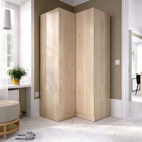 Dmora - Armario Dcipo, Mueble de esquina para dormitorio, Armario de esquina con 2 puertas batientes, 91x93h184 cm, Roble