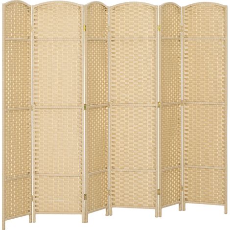 Paravent interieur - HOMCOM - en bois - 6 panneaux - 240 x 170 cm - pour salon, chambre à coucher - beige