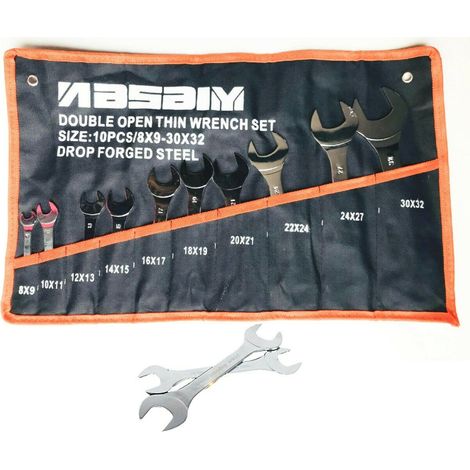 SET CHIAVI A FORCHETTA FISSE SOTTILI 8 32 MM PIATTE 10 PZ MECCANICO FODERO 468
