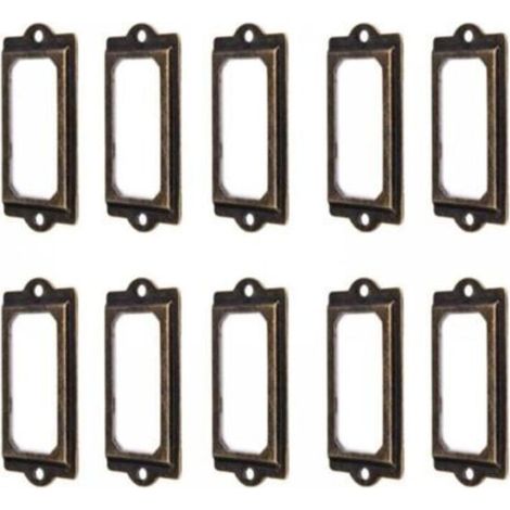 50 Label Holders 60 x 17 mm Bronze Vintage Metal Label Holders Card Holders Library Drawer (1/5)