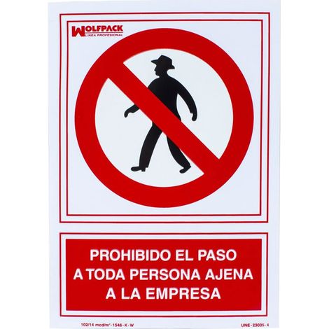 Cartel Prohibido el Paso Persona Ajena Empresa 30x21 cm.